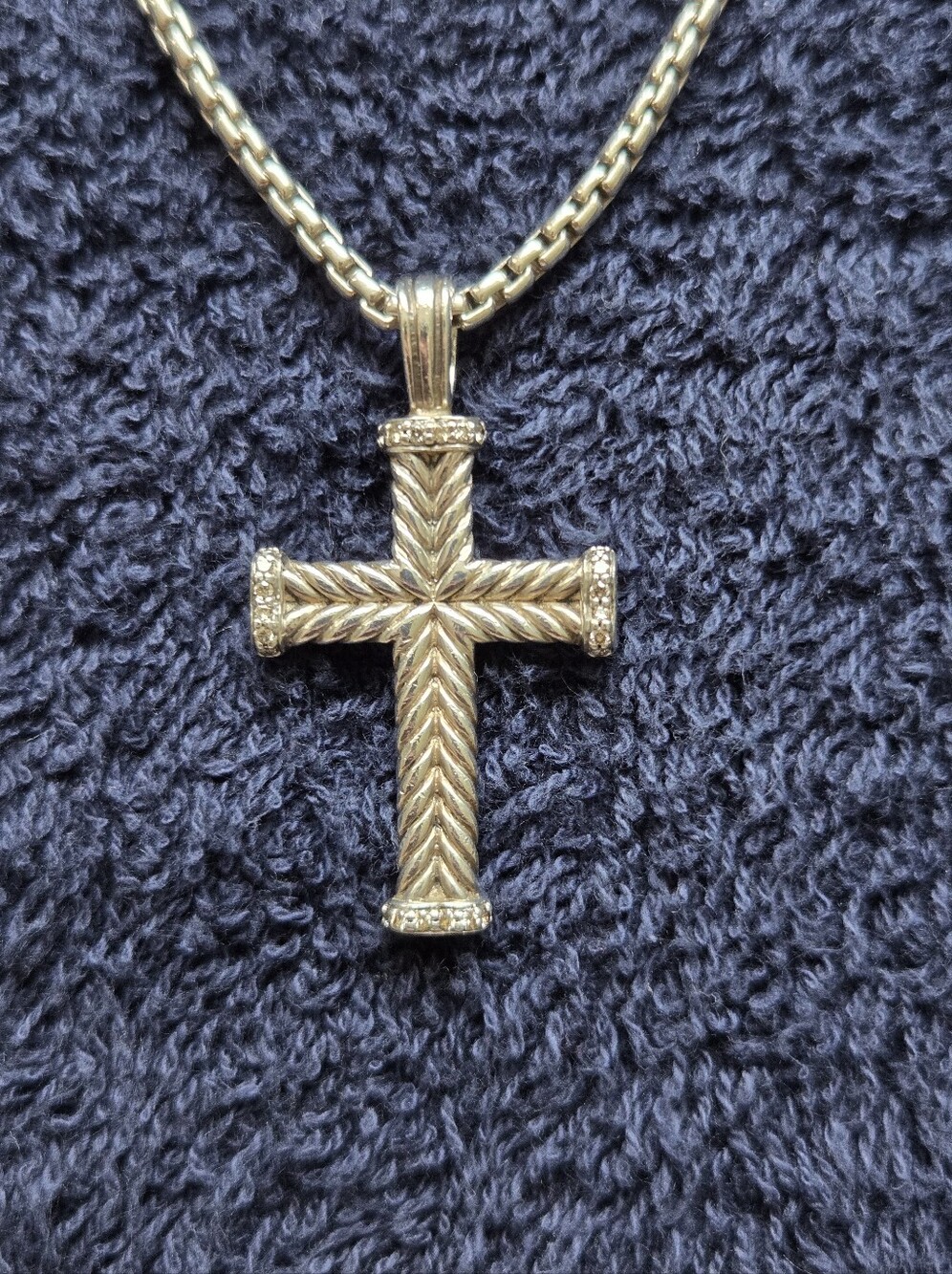 David Yurman Chevron Cross Pendant Sterling Silver With Diamonds And Necklace